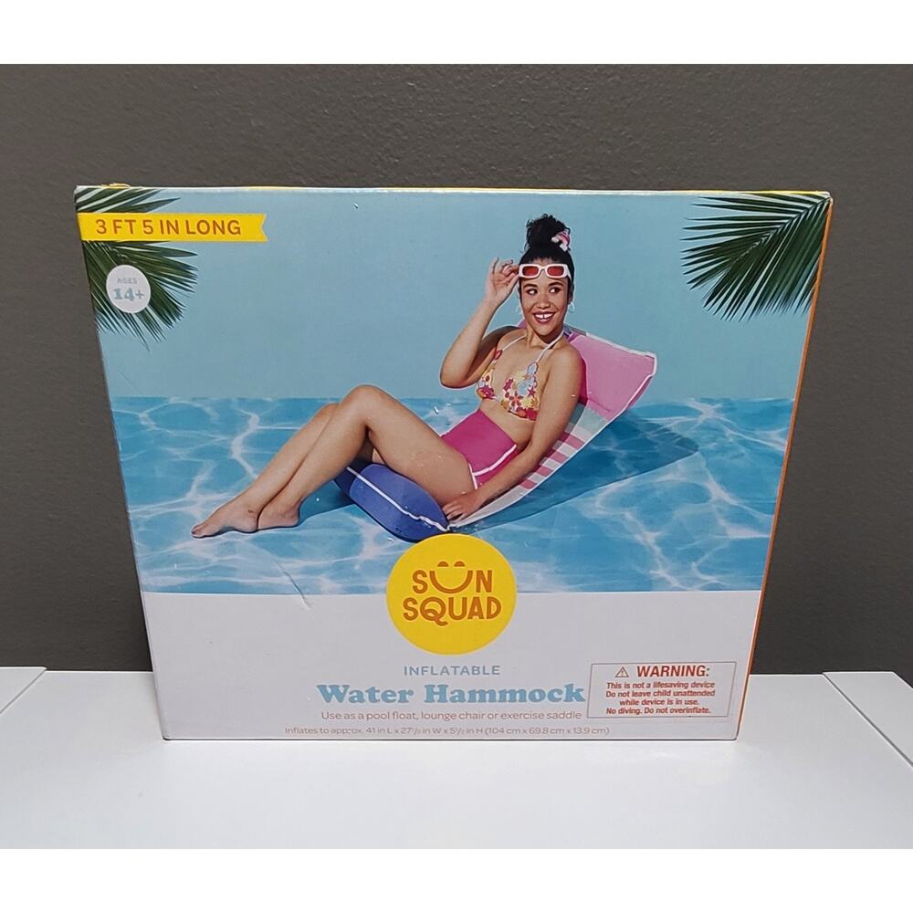 Sun Squad Inflatable Water Hammock Pool Float Lounge Chair Saddle Pink Blue NIB